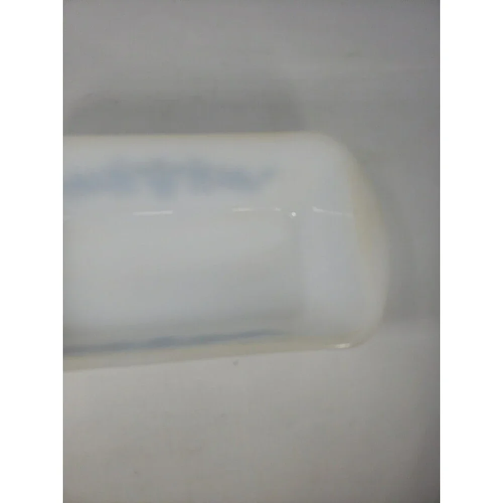 Vintage 1950s Glasbake J522 Loaf Pan Milk Glass Star Snowflake Blue Design MCM